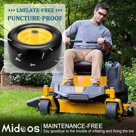 Midcos tire mounted on a mower ready for maintenance-free mowing
