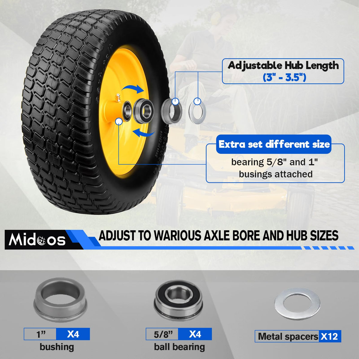 Midcos double-sealed bearings reduce friction for smooth mowing
