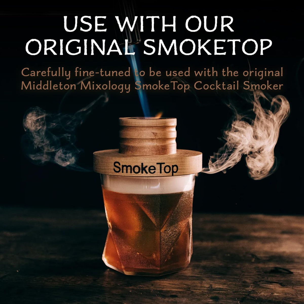 Middleton Mixology SmokeTop Apple chips closeup on wood chips for versatile smoke flavoring