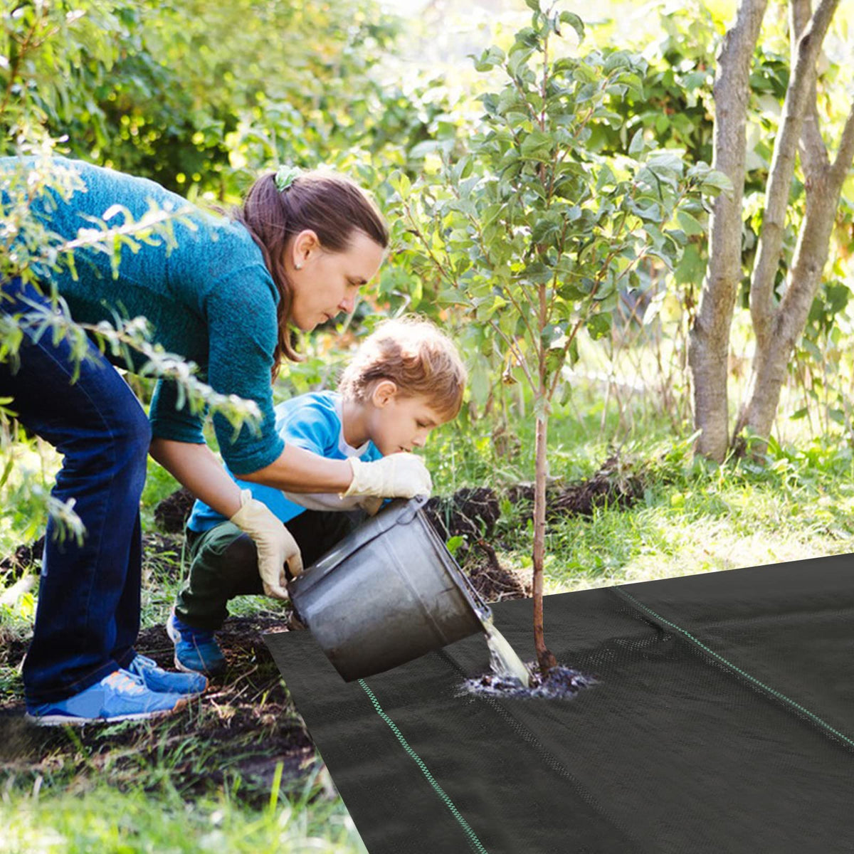 MIDELONG weed barrier installed under landscaping rocks for stability.
