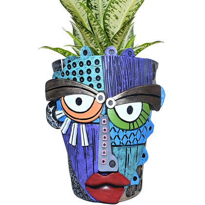 Midogaigai abstract face planter with hand-painted colors for vibrant decor