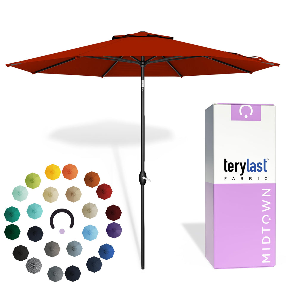 Midtown Umbrellas Apple Red canopy close-up shows durable shade