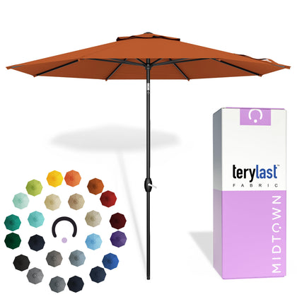 Midtown Umbrellas 9 ft patio umbrella with dark orange canopy, ideal for shaded outdoor spaces