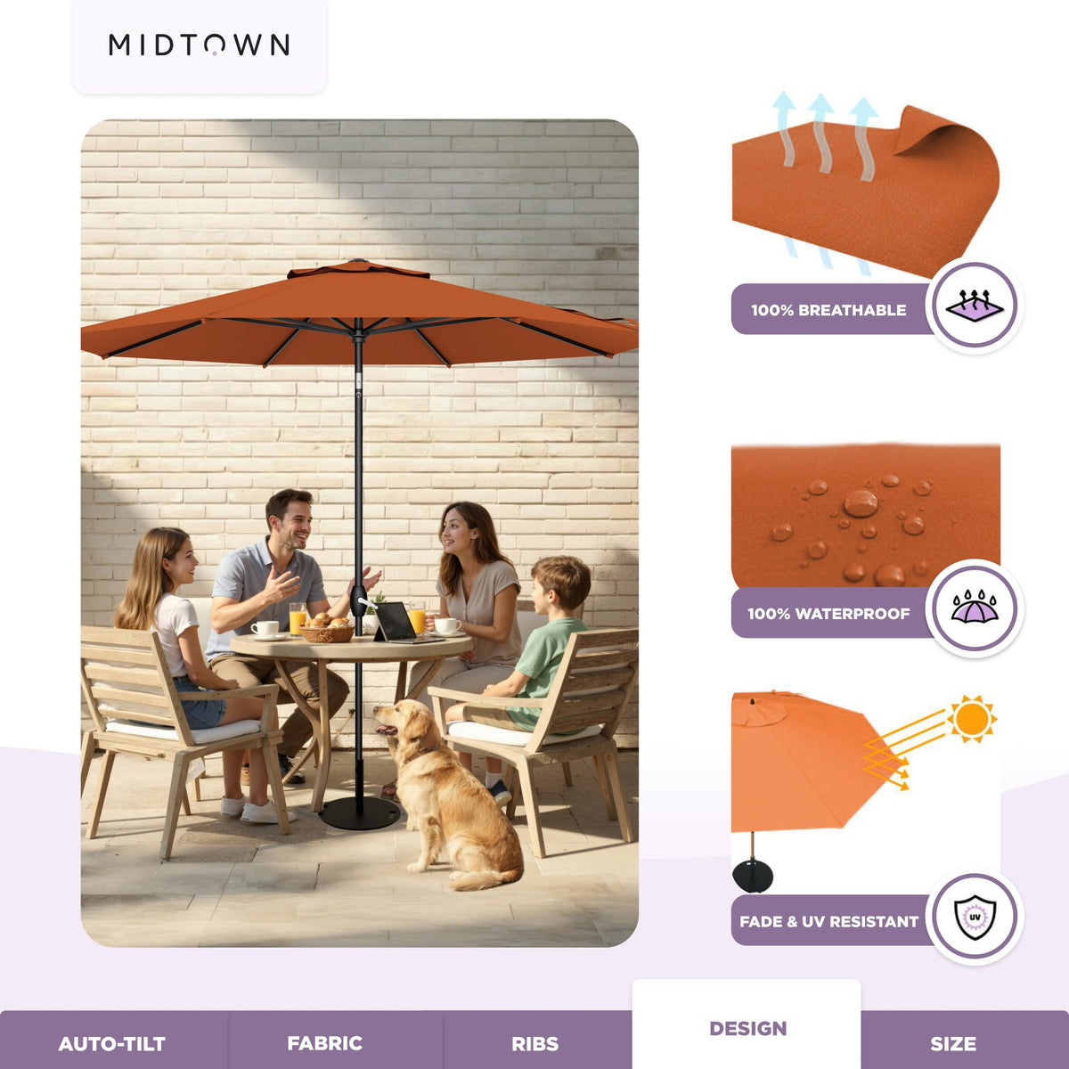 Midtown Umbrellas smooth auto-tilt and crank system in action