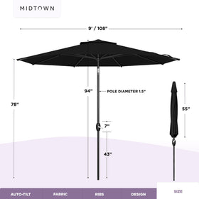 Midtown Umbrellas black pole-and-base connection emphasizes durable mounting.