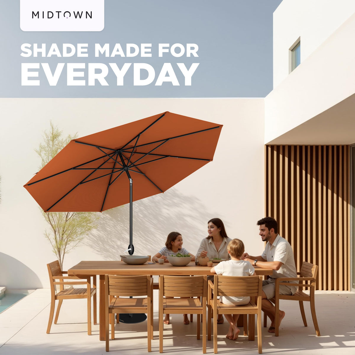 Midtown Umbrellas versatile use on deck, pool, garden and beach areas