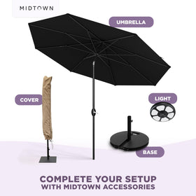 Midtown Umbrellas deck-to-pool versatility for garden use.