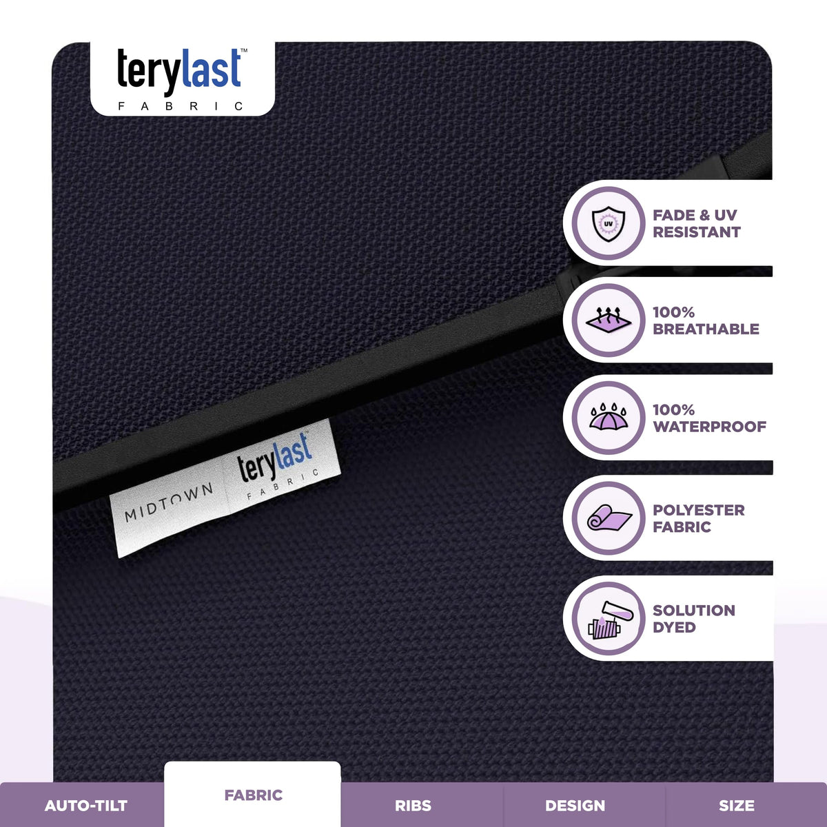Terylast fabric texture on Midtown Umbrellas Lean Patio Umbrella highlights durability and color.
