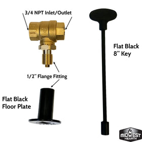 Midwest Hearth brass ball valve close-up demonstrates durable on/off control.