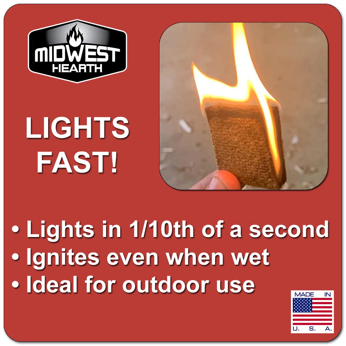 Midwest Hearth Fire Starter Squares packaging kept for easy storage near fireplace.