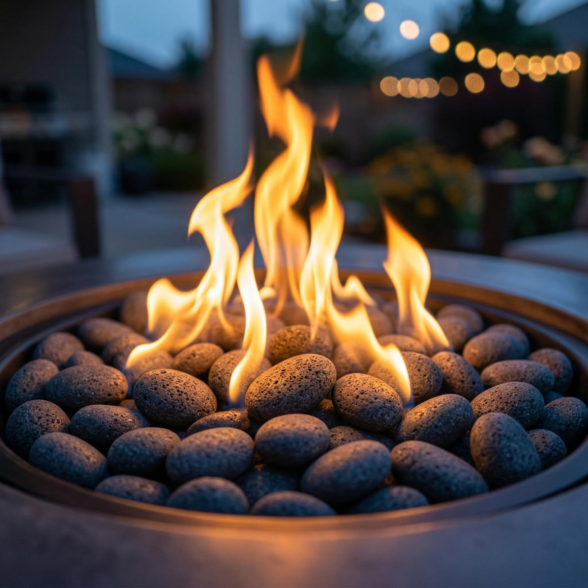 Midwest Hearth lava stones 2-3in bed create natural flame bed for indoor or outdoor fires.