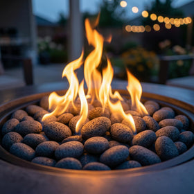 Midwest Hearth lava stones 2-3in bed create natural flame bed for indoor or outdoor fires.