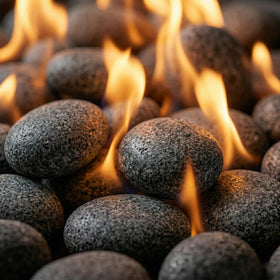 Midwest Hearth lava stones for indoor-outdoor use, heat resistant and low maintenance.