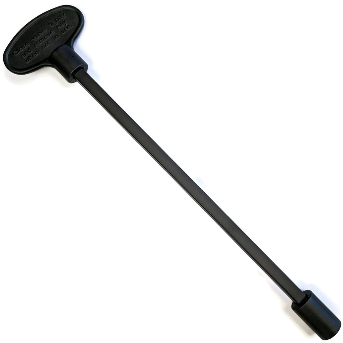Midwest Hearth universal valve key in flat black, durable zinc alloy, ideal for outdoor use.