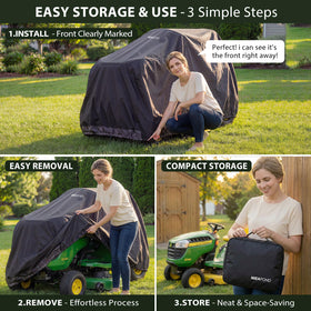 MIEAPOND riding lawn mower cover elastic hem ensures secure fit.