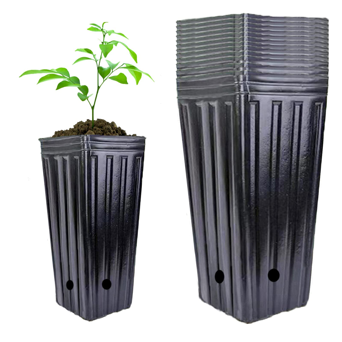 Miewslan 25-pcs plastic deep plant pots with side holes support healthy drainage.