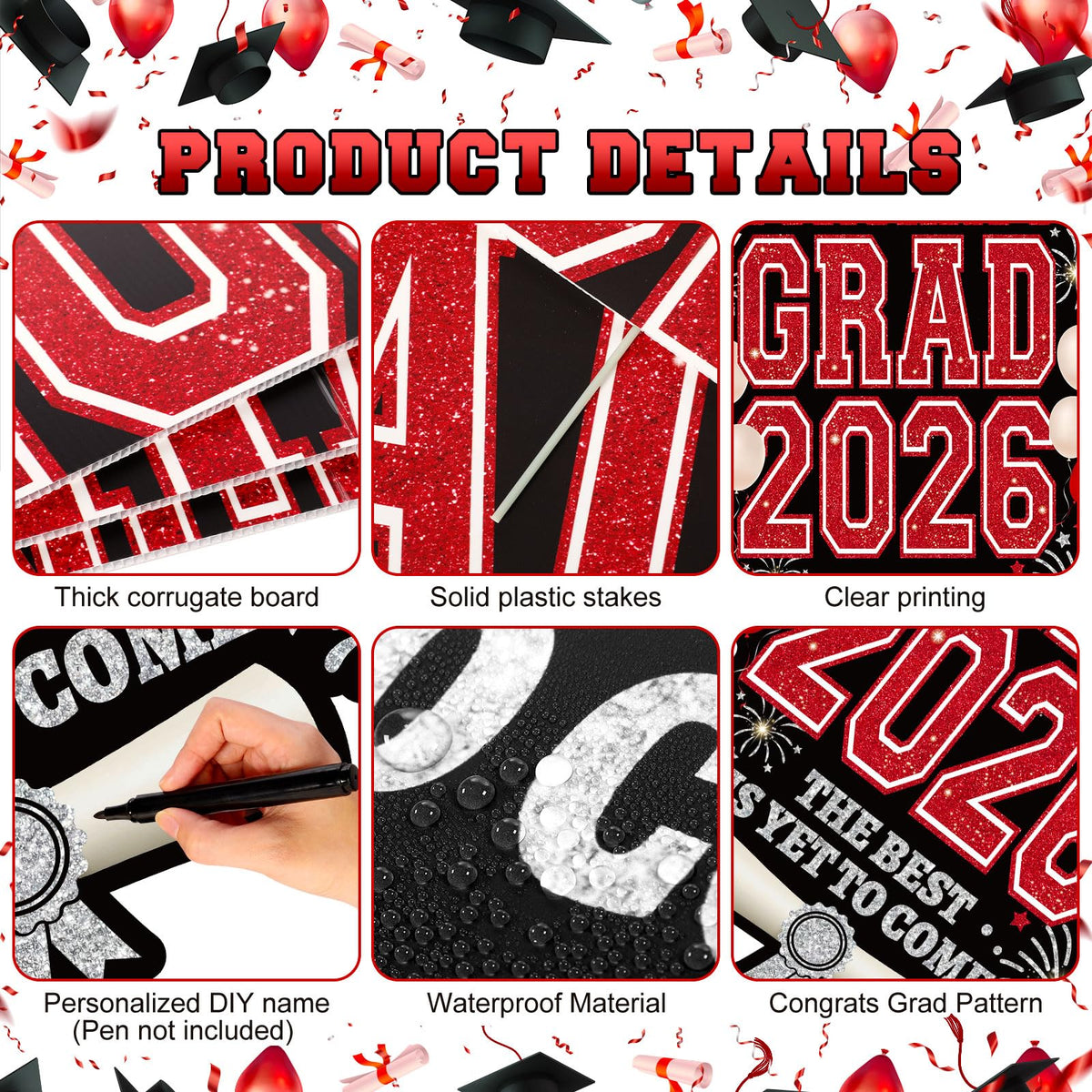 Mifoci clear plastic rods reinforce the graduation sign in windy conditions