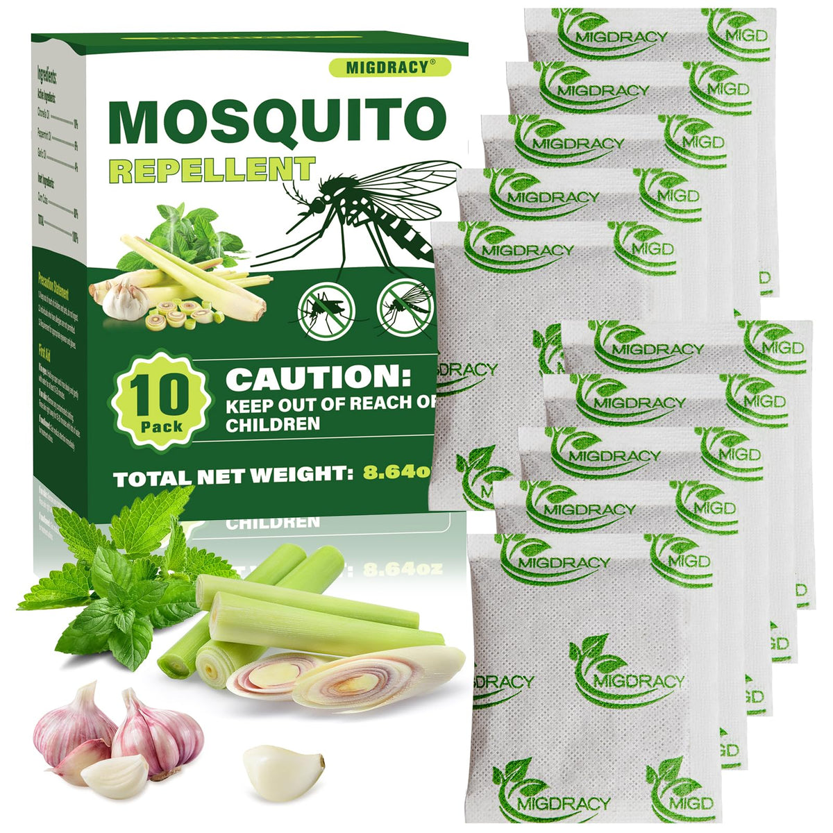 Migdracy Mosquito Pouches Pack with natural oils for outdoor protection.