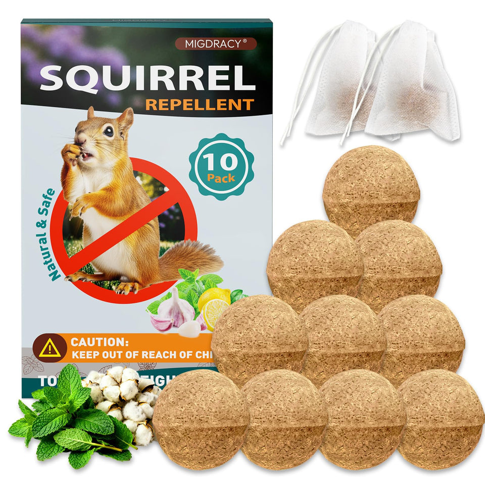 Migdracy Squirrel Repellent Ball 10-pack deters wildlife in yards with natural scent barrier