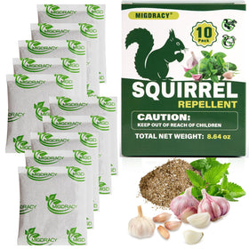 Migdracy Squirrel Repellent Pouch packaging shows peppermint scent to deter squirrels.