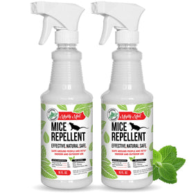 Mighty Mint peppermint oil bottle shown for indoor pest deterrence with plant-based protection