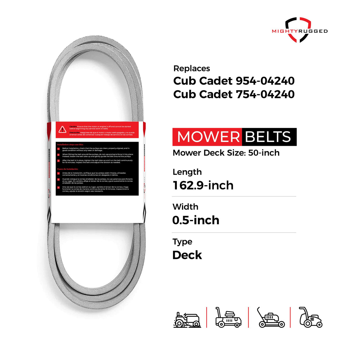 MightyRugged aramid cord belt delivering high wear resistance in tough mowing tasks.