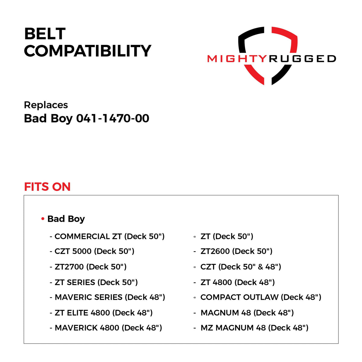 MightyRugged 041-1470-00 belt packaging showing 1-year warranty