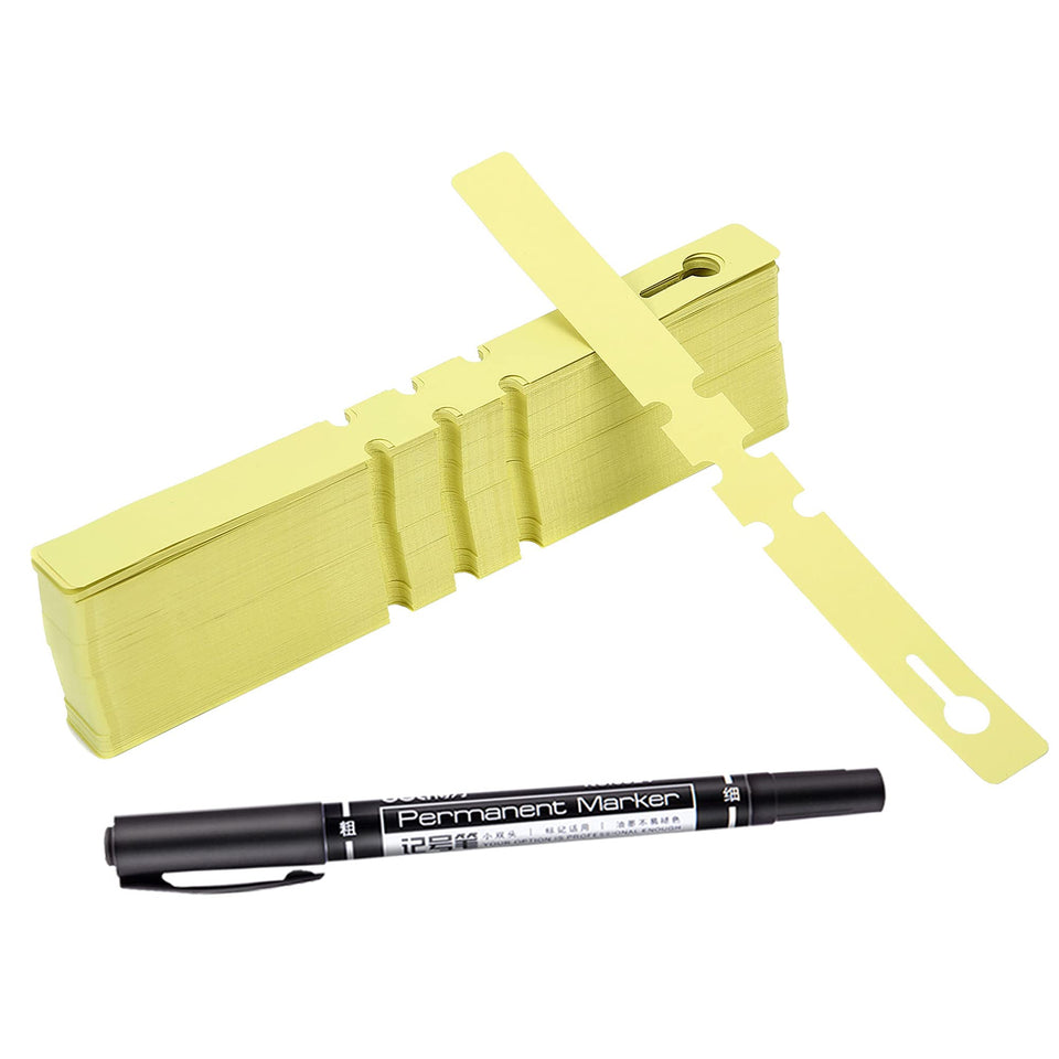 MIHEY yellow tag with marker closeup, durable labeling for plants.