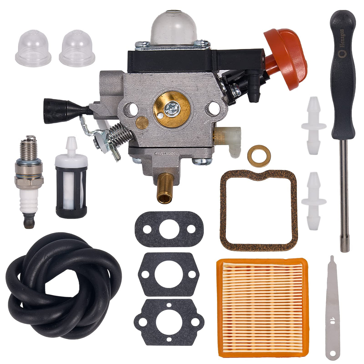 Mikatesi FS131 carburetor front view with precise OEM-like fit