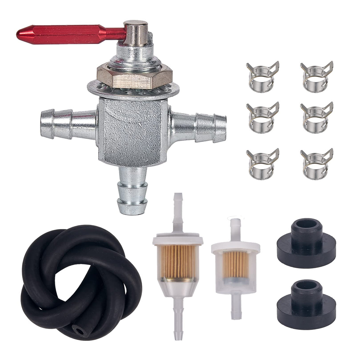 Mikatesi two-way fuel cut-off valve kit in-line view for reliable fuel control.