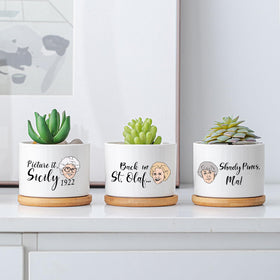 Mikopei Golden Girls Rose quote planter displayed with succulents