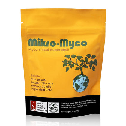 Mikro-Myco bottle and powder ready for garden application to enrich soil.