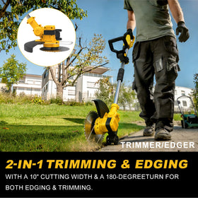 MILBIS 90-degree pivot head enables trimming under decks and beds