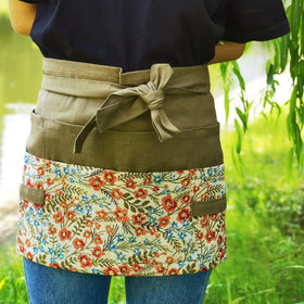 MILCIL floral waist apron closeup of pockets and stitching for durability