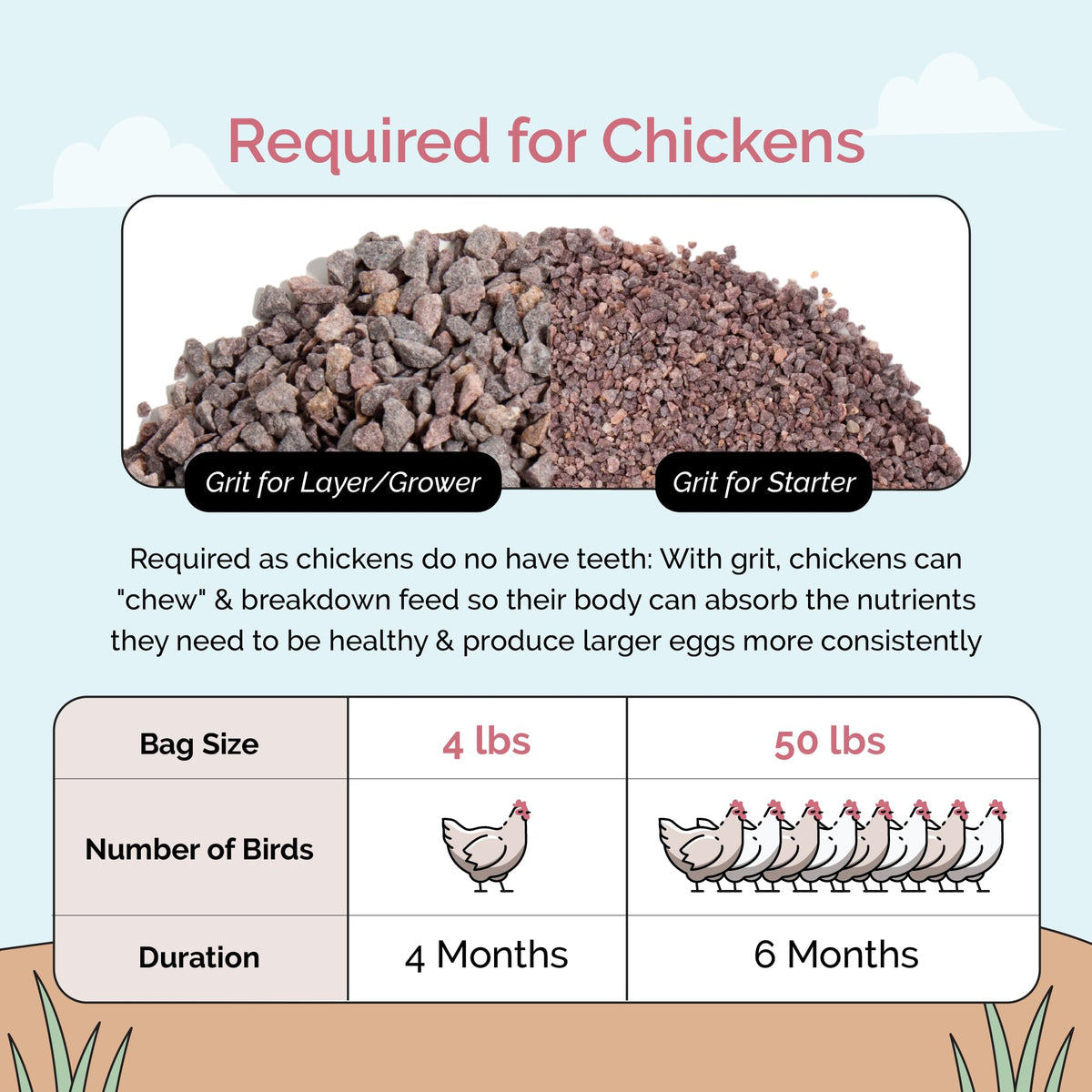 Mile Four Chick Grit Natural Quartz 50lb bag for starter and grower use.