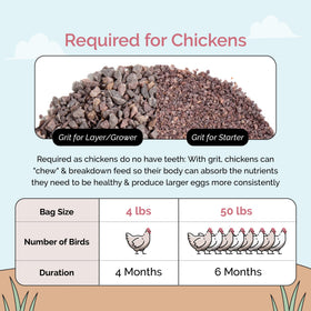 Mile Four Chick Grit Natural Quartz 50lb bag for starter and grower use.
