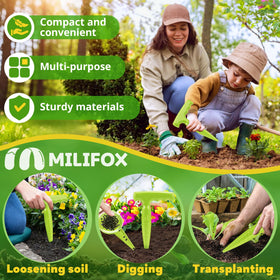 Milifox seed planter tool digging into soil to form uniform holes