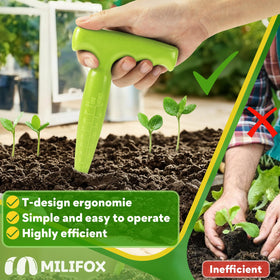 Milifox seed planter tool with T-shaped handle for comfortable control