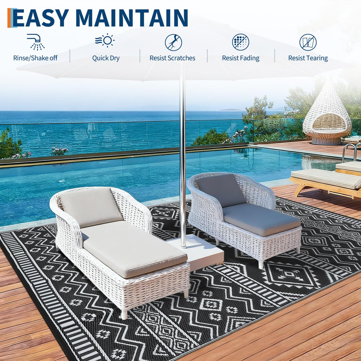 MilleLoom Boho rug during picnic proves simple maintenance and wipe-down cleanup.