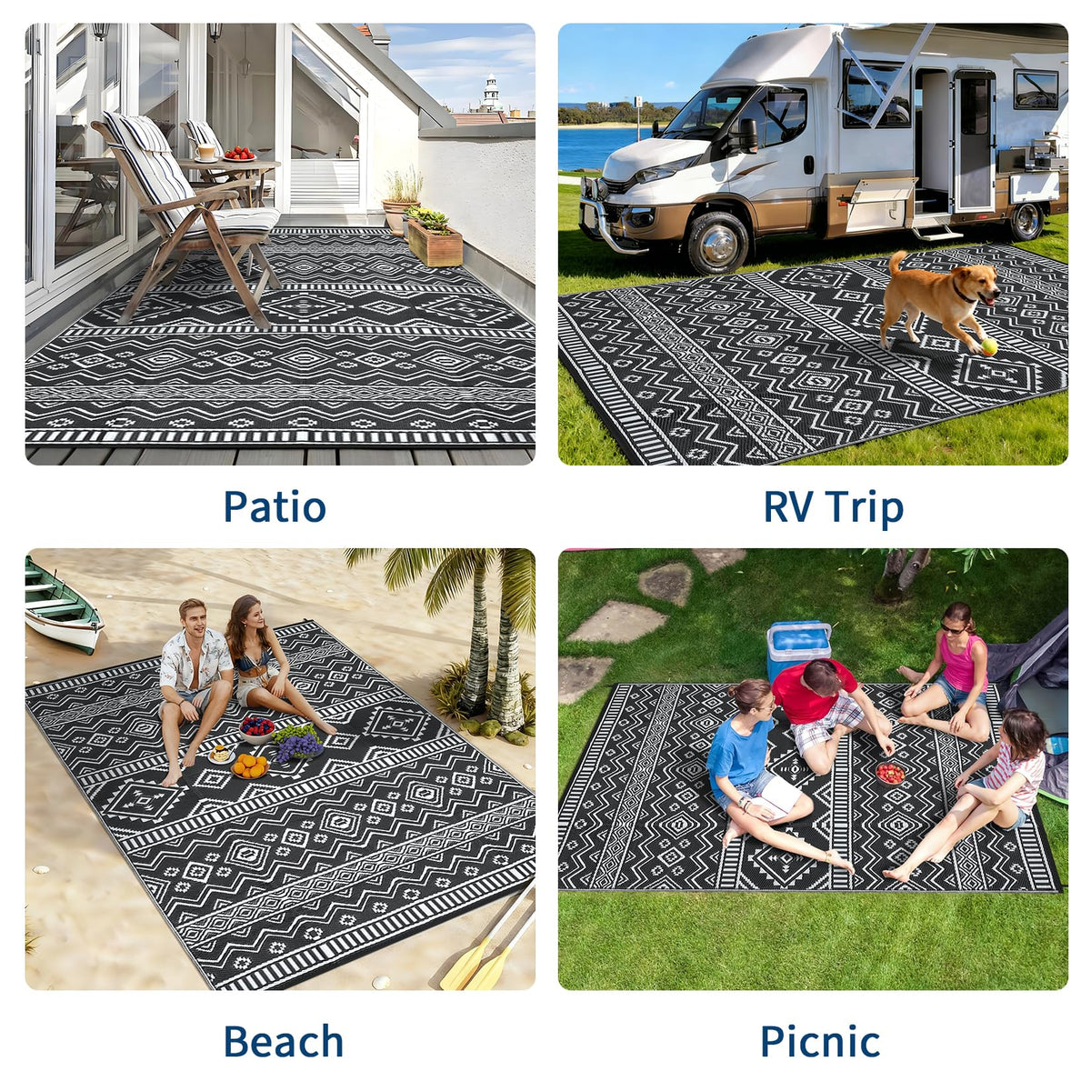 MilleLoom Boho rug folded view highlights portability for RV trips.