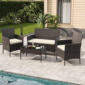MilleLoom outdoor 4-piece set armchairs with rattan weave for cozy balcony seating
