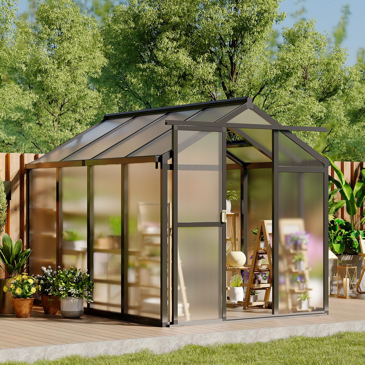 MilleLoom sliding-door greenhouse shows smooth access for easy garden management.