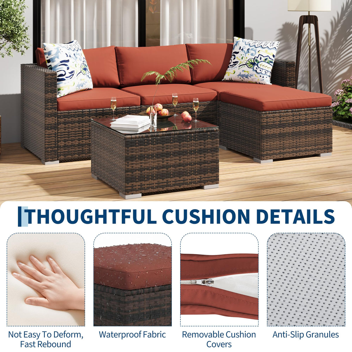 MilleLoom thick cushions offer plush comfort for outdoor sessions