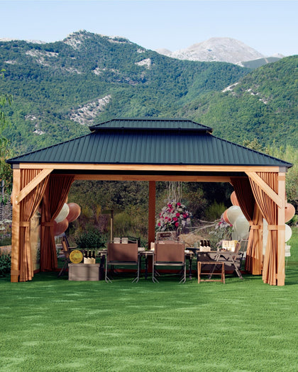 MilleLoom 10x12 ft gazebo front view provides generous shade for outdoor gatherings.