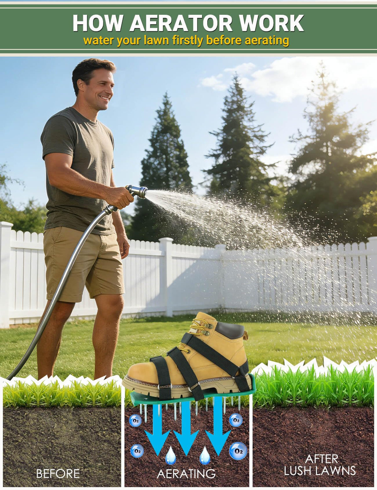 Milluxxi lawn aerator shoes worn on feet with dual straps ensure secure fit during aeration