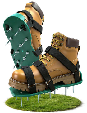 Milluxxi lawn aerator shoes worn on feet for improved soil aeration while walking