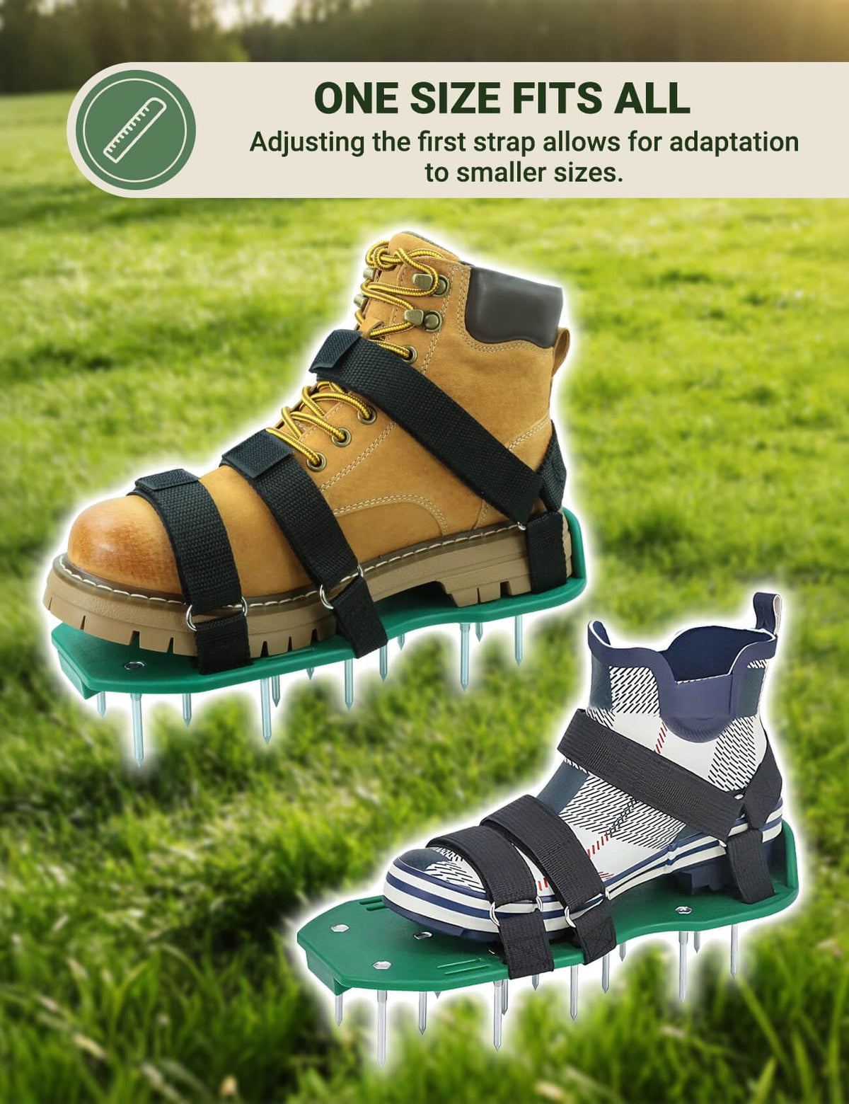 Milluxxi lawn aerator shoes have a sturdy plastic base for lasting use