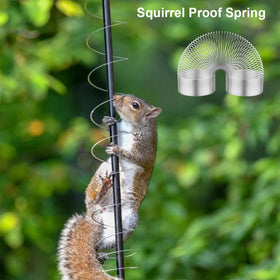 Mimoyalaso Squirrel-Proof Spring Device installed on a feeder pole