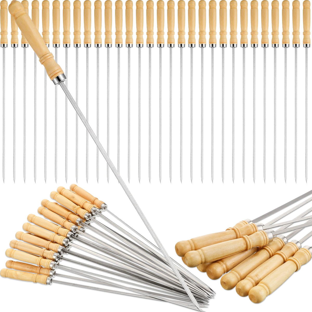 Minatee 16-inch kabob skewer with wood handle for safe, controllable grilling