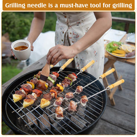 Minatee stainless steel flat-blade skewer prevents slipping during grilling